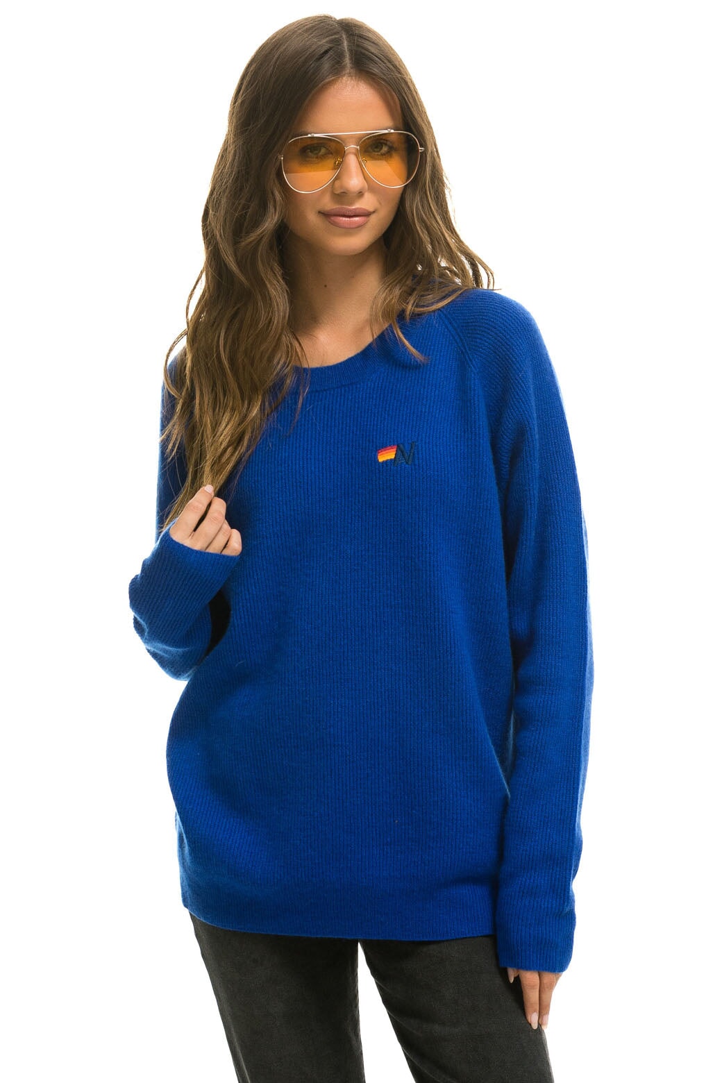 Aviator Nation VINTAGE CABIN 2 UNISEX CASHMERE SWEATER - LAPIS