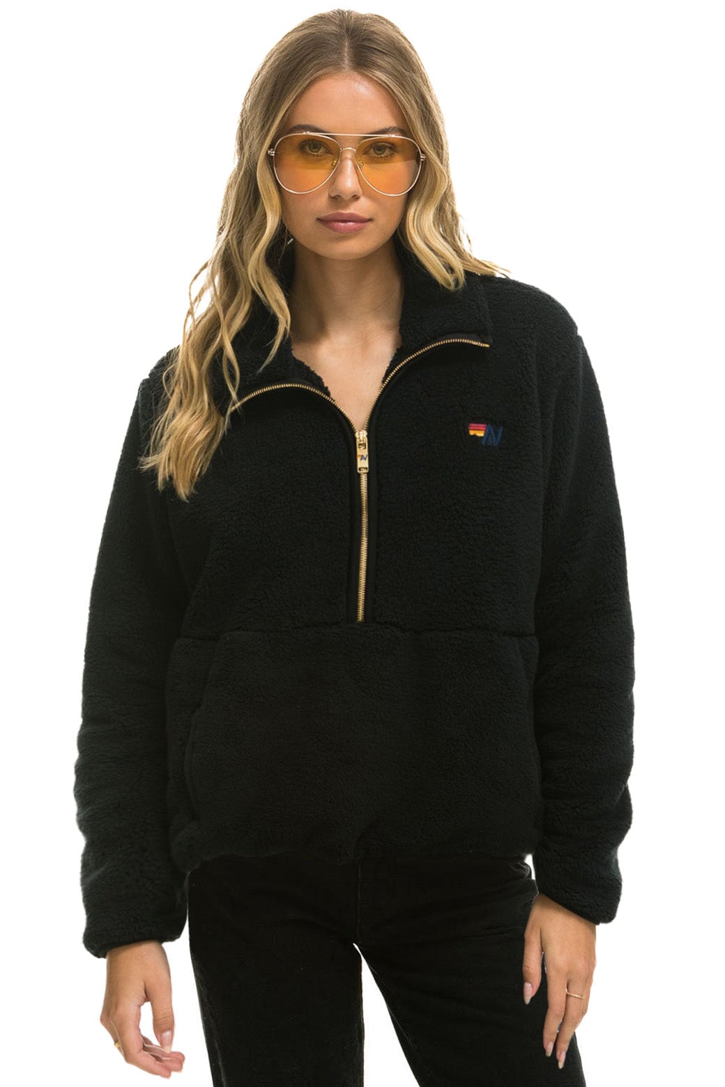 Aviator Nation TEDDY APRES HALF ZIP JACKET - BLACK