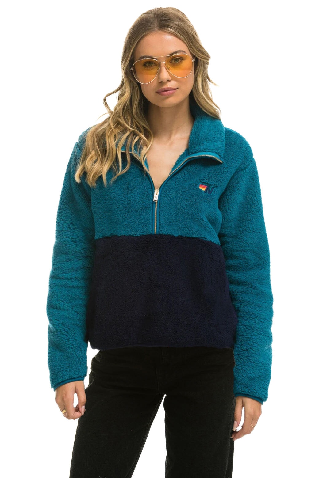 Aviator Nation TEDDY APRES HALF ZIP COLOR BLOCK JACKET - CAPRI