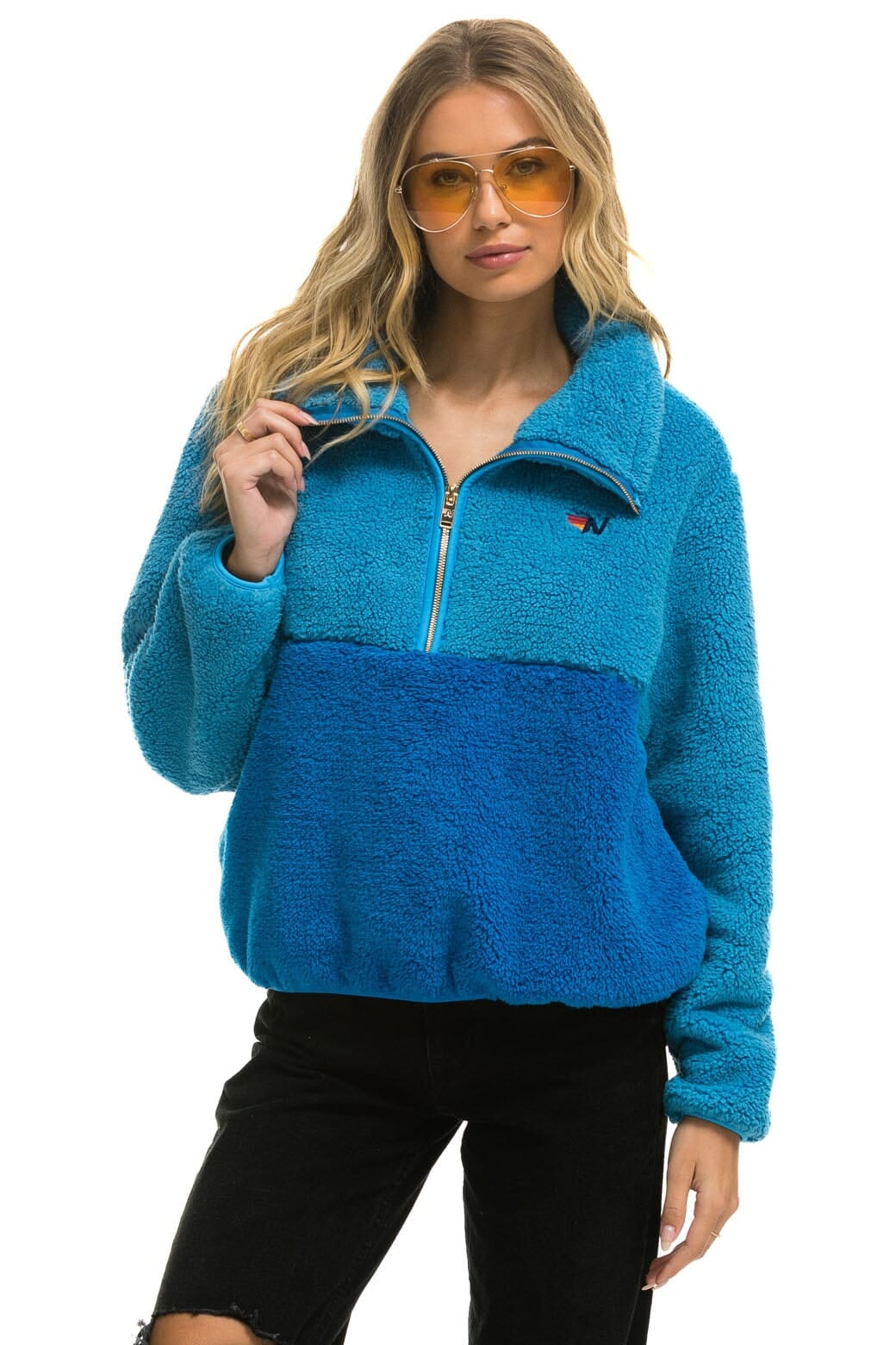 Aviator Nation TEDDY APRES HALF ZIP COLOR BLOCK JACKET - OCEAN