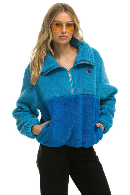 Aviator Nation TEDDY APRES HALF ZIP COLOR BLOCK JACKET - OCEAN