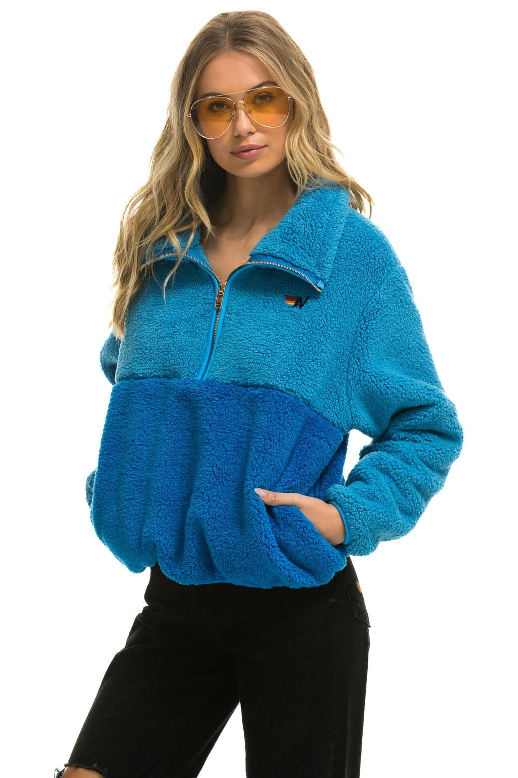 Aviator Nation TEDDY APRES HALF ZIP COLOR BLOCK JACKET - OCEAN