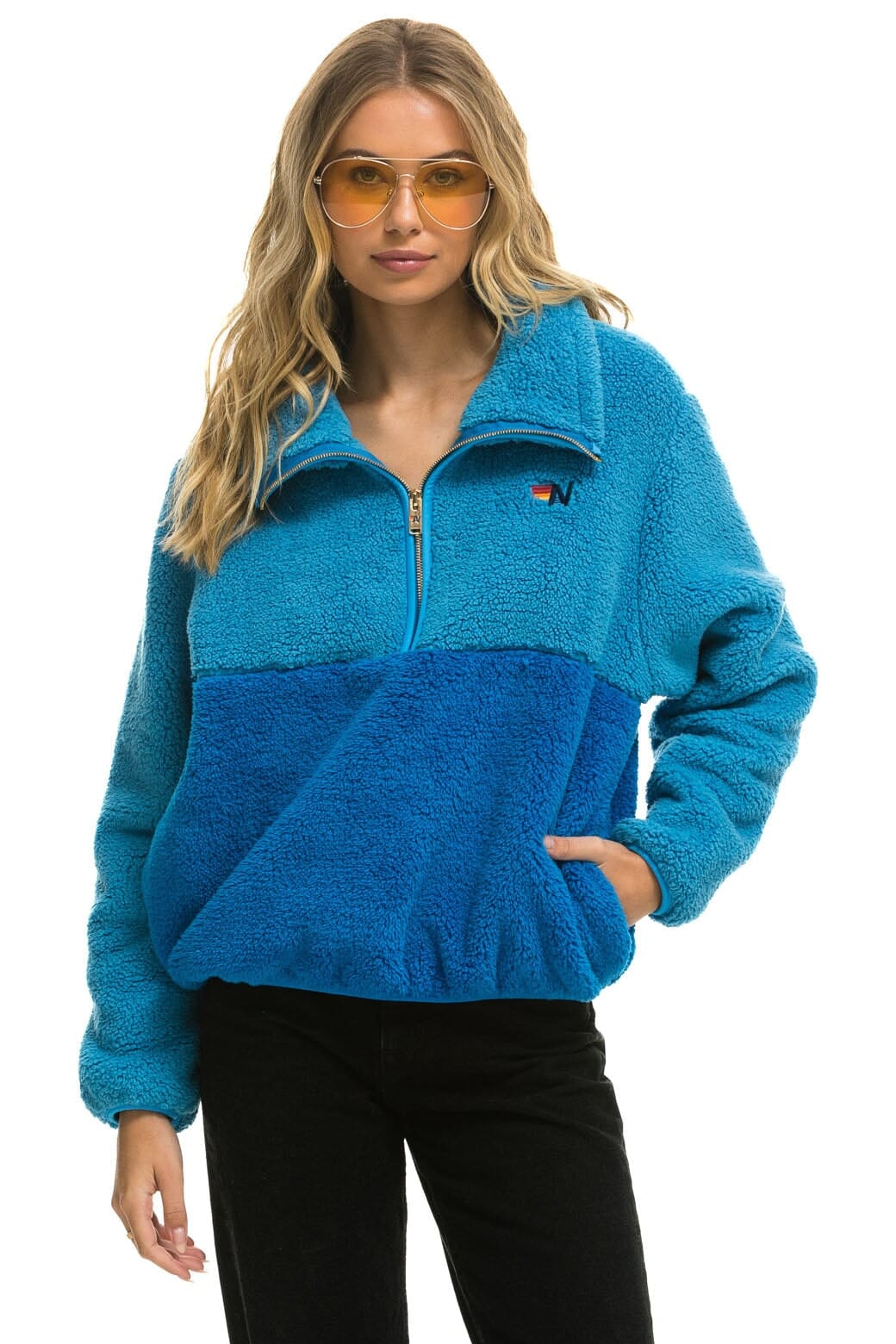 Aviator Nation TEDDY APRES HALF ZIP COLOR BLOCK JACKET - OCEAN