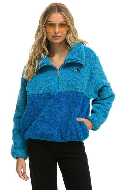 Aviator Nation TEDDY APRES HALF ZIP COLOR BLOCK JACKET - OCEAN