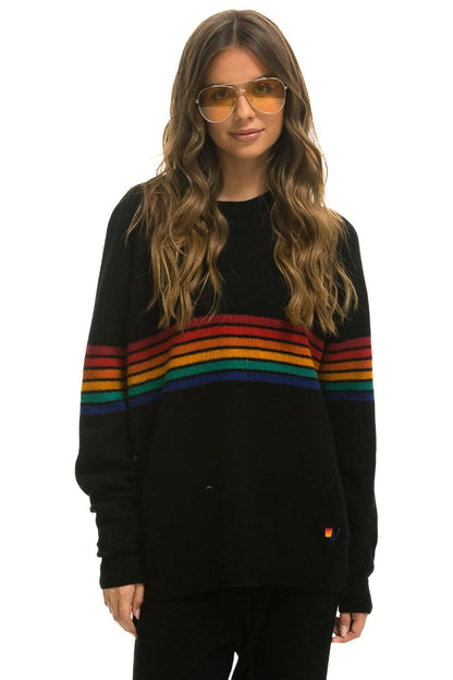Aviator Nation RAINBOW STRIPE 6 UNISEX CASHMERE SWEATER	- BLACK