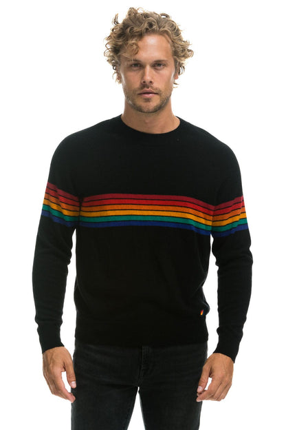 Aviator Nation RAINBOW STRIPE 6 UNISEX CASHMERE SWEATER	- BLACK