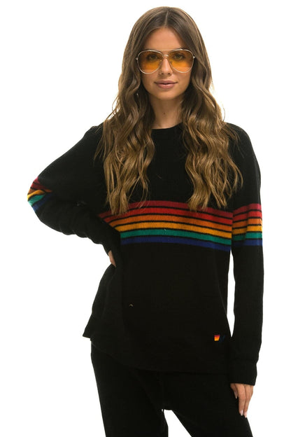 Aviator Nation RAINBOW STRIPE 6 UNISEX CASHMERE SWEATER	- BLACK