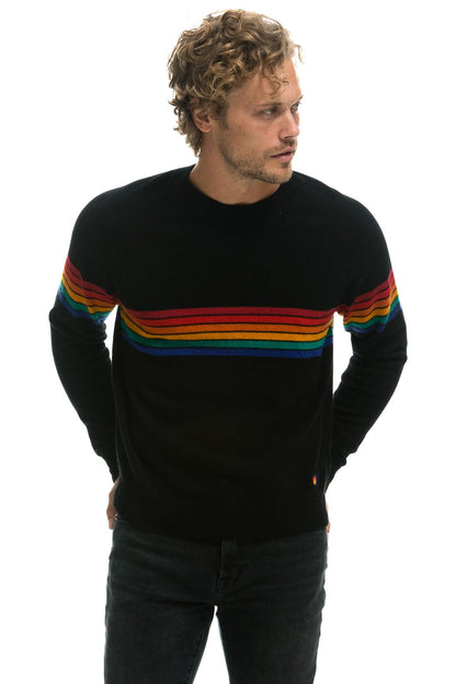 Aviator Nation RAINBOW STRIPE 6 UNISEX CASHMERE SWEATER	- BLACK