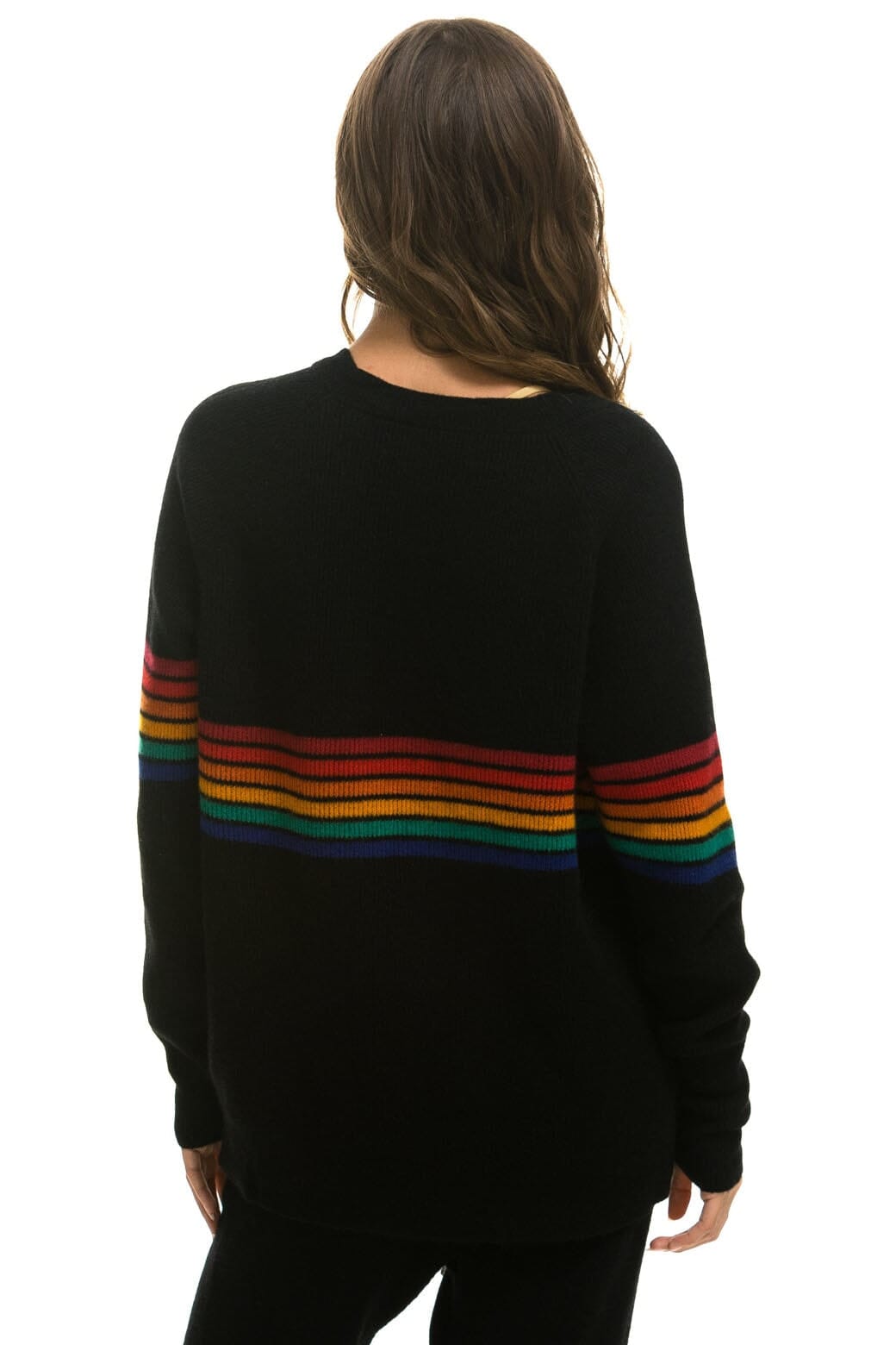 Aviator Nation RAINBOW STRIPE 6 UNISEX CASHMERE SWEATER	- BLACK