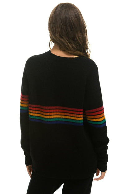 Aviator Nation RAINBOW STRIPE 6 UNISEX CASHMERE SWEATER	- BLACK