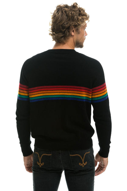 Aviator Nation RAINBOW STRIPE 6 UNISEX CASHMERE SWEATER	- BLACK