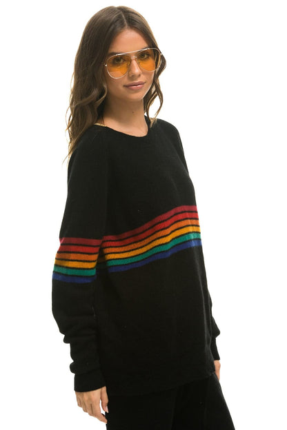 Aviator Nation RAINBOW STRIPE 6 UNISEX CASHMERE SWEATER	- BLACK