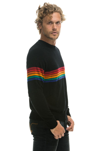 Aviator Nation RAINBOW STRIPE 6 UNISEX CASHMERE SWEATER	- BLACK