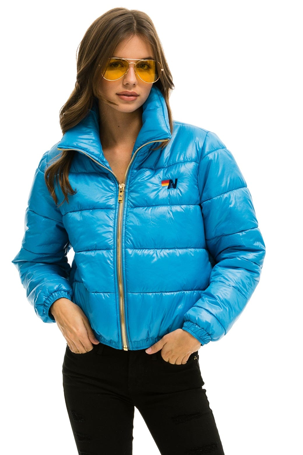 Aviator Nation BOLT LUXE APRES PUFFER JACKET - GLOSSY OCEAN