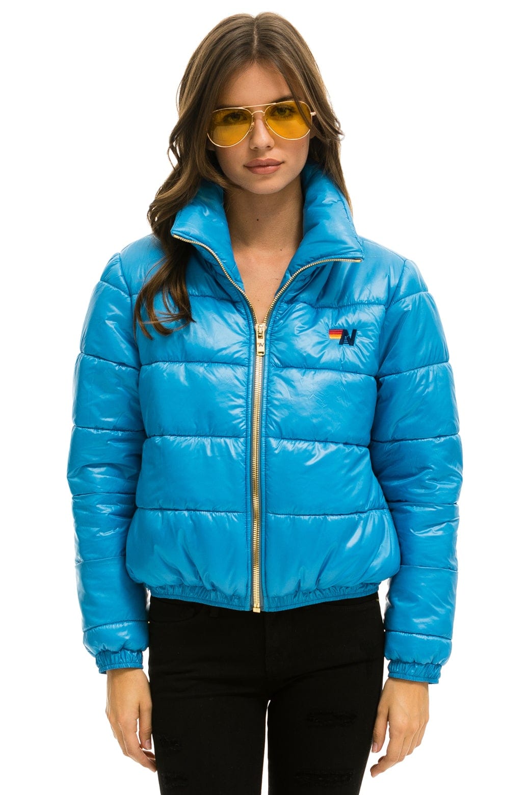 Aviator Nation BOLT LUXE APRES PUFFER JACKET - GLOSSY OCEAN