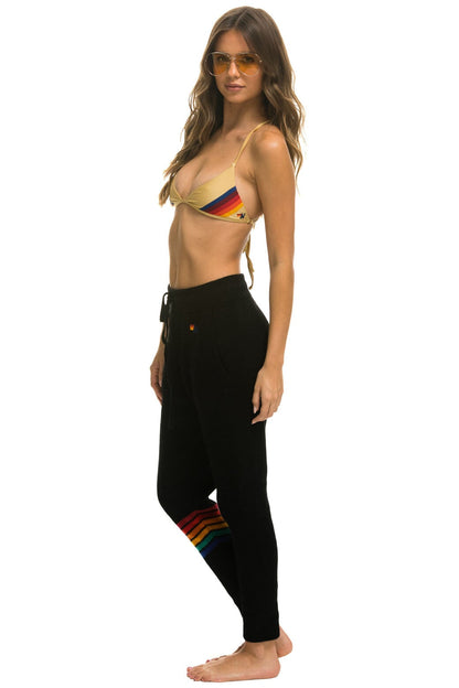Aviator Nation RAINBOW 6 STRIPE CASHMERE RELAXED FIT PANT - BLACK