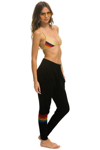Aviator Nation RAINBOW 6 STRIPE CASHMERE RELAXED FIT PANT - BLACK