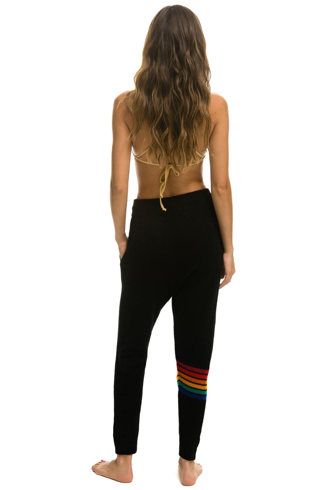 Aviator Nation RAINBOW 6 STRIPE CASHMERE RELAXED FIT PANT - BLACK