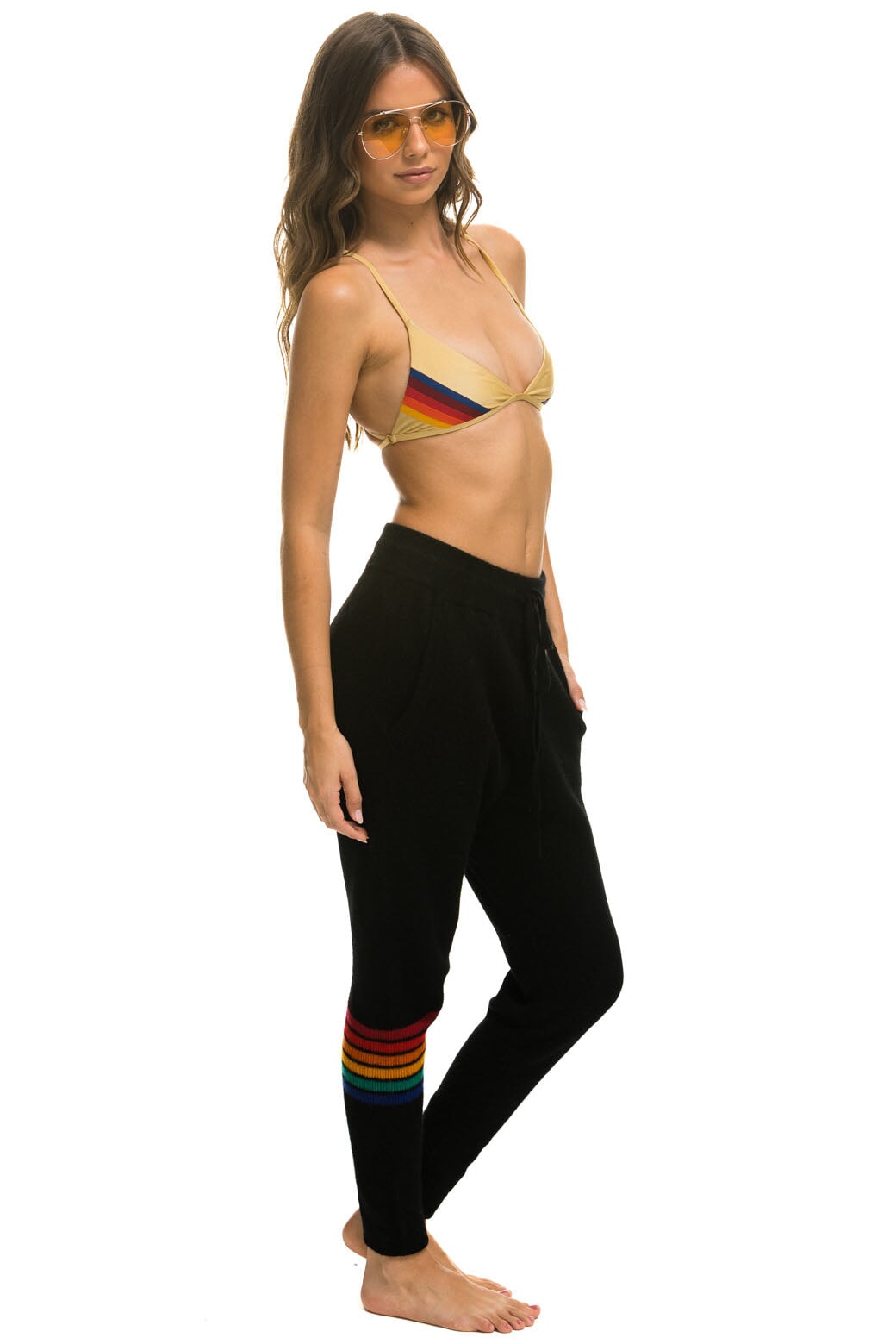 Aviator Nation RAINBOW 6 STRIPE CASHMERE RELAXED FIT PANT - BLACK
