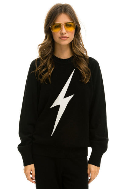Aviator Nation UNISEX BOLT CASHMERE LIGHT SWEATER - BLACK // WHITE BOLT