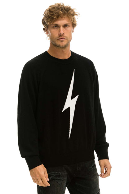 Aviator Nation UNISEX BOLT CASHMERE LIGHT SWEATER - BLACK // WHITE BOLT