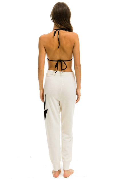 Aviator Nation BOLT CASHMERE LIGHT SWEATER PANT - VINTAGE WHITE // BLACK BOLT