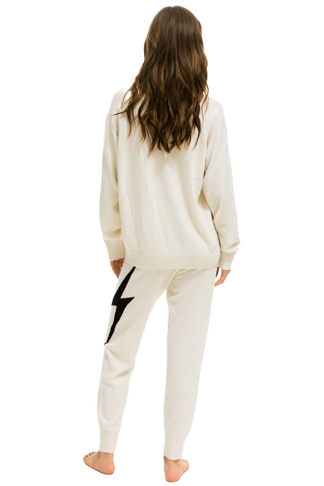 Aviator Nation BOLT CASHMERE LIGHT SWEATER PANT - VINTAGE WHITE // BLACK BOLT