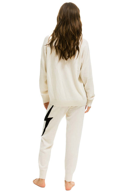 Aviator Nation BOLT CASHMERE LIGHT SWEATER PANT - VINTAGE WHITE // BLACK BOLT
