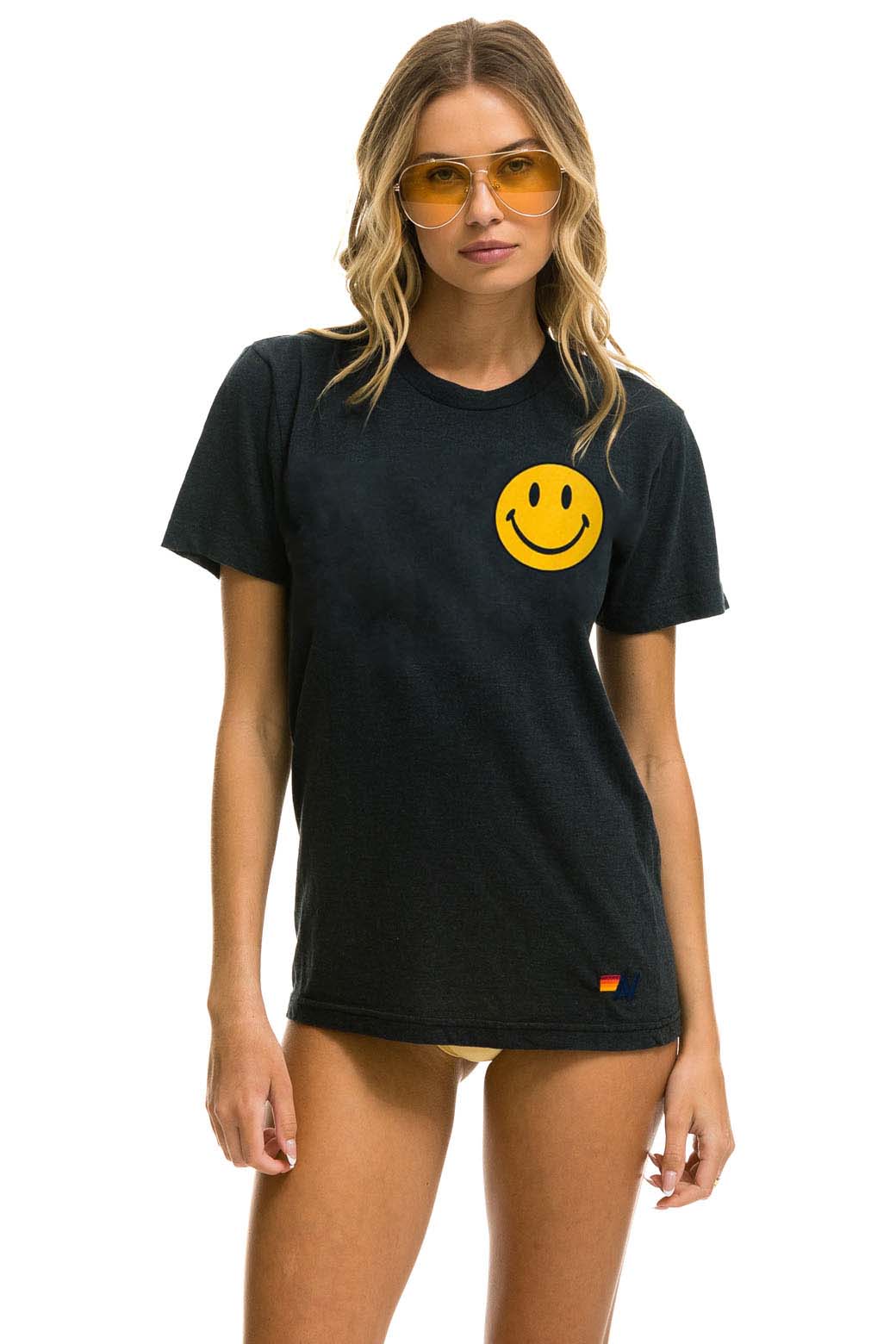 Aviator Nation SMILEY 2 CREW TEE - CHARCOAL