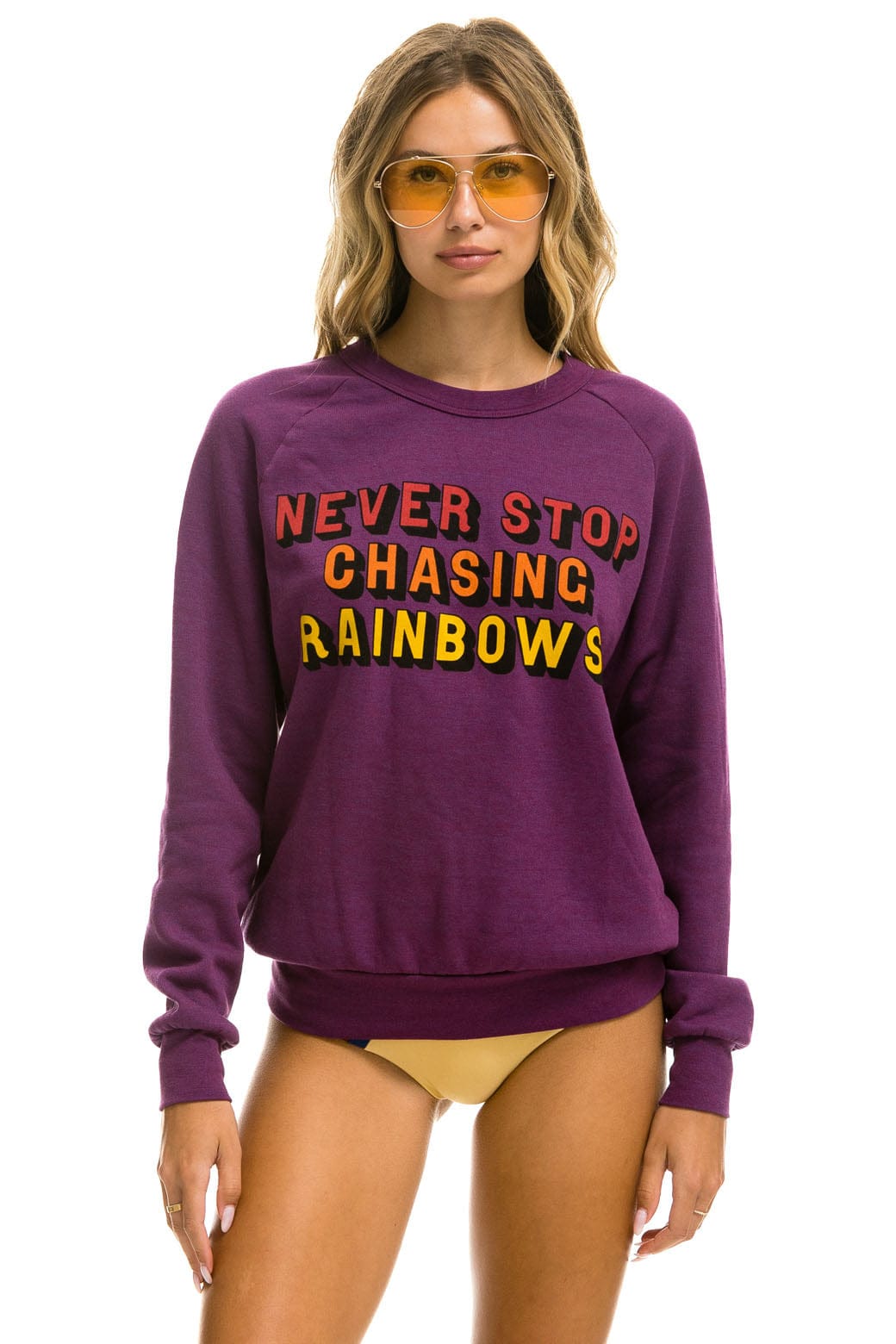 Aviator Nation NEVER STOP CHASING RAINBOWS CREW SWEATSHIRT - PURPLE