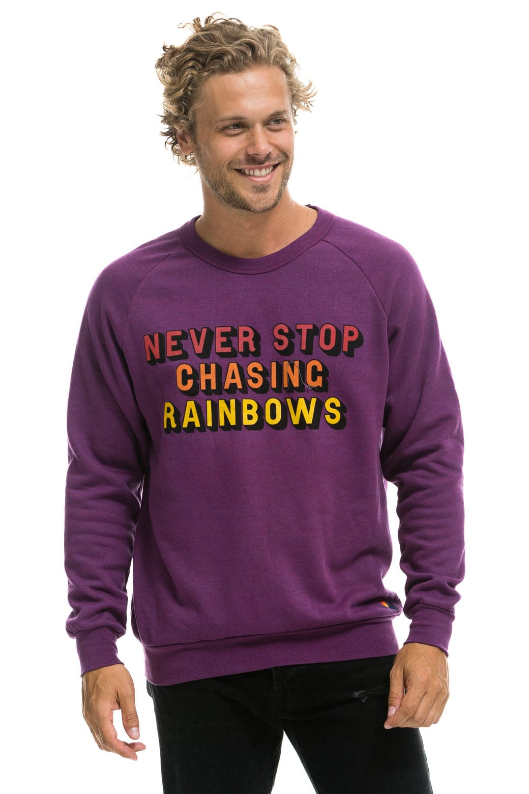 Aviator Nation NEVER STOP CHASING RAINBOWS CREW SWEATSHIRT - PURPLE