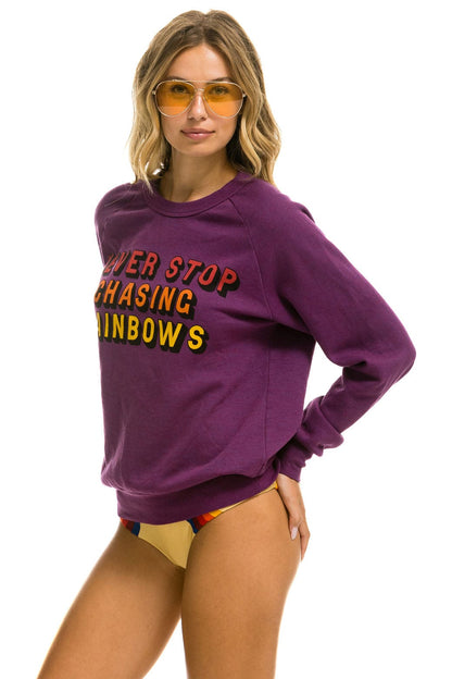 Aviator Nation NEVER STOP CHASING RAINBOWS CREW SWEATSHIRT - PURPLE