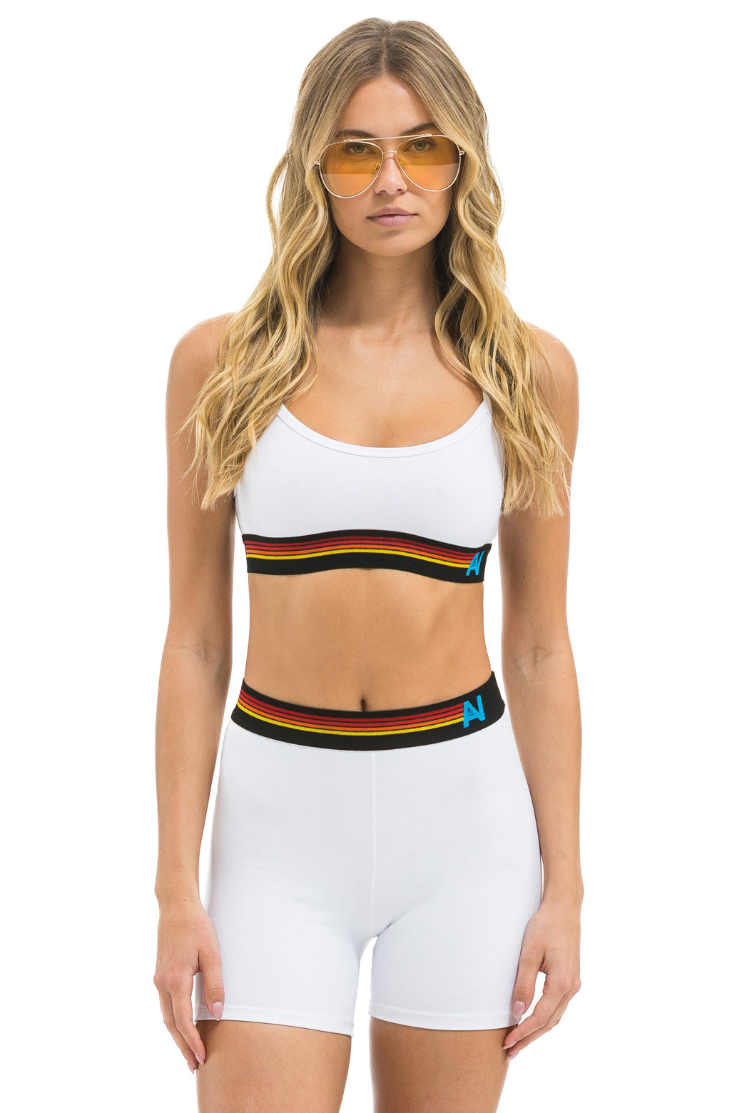 Aviator Nation LOGO 4 INCH HI-RISE BIKER SHORT - WHITE