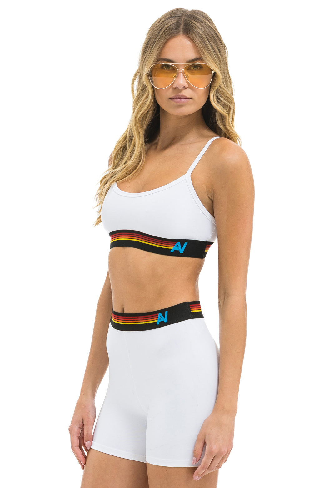 Aviator Nation LOGO 4 INCH HI-RISE BIKER SHORT - WHITE