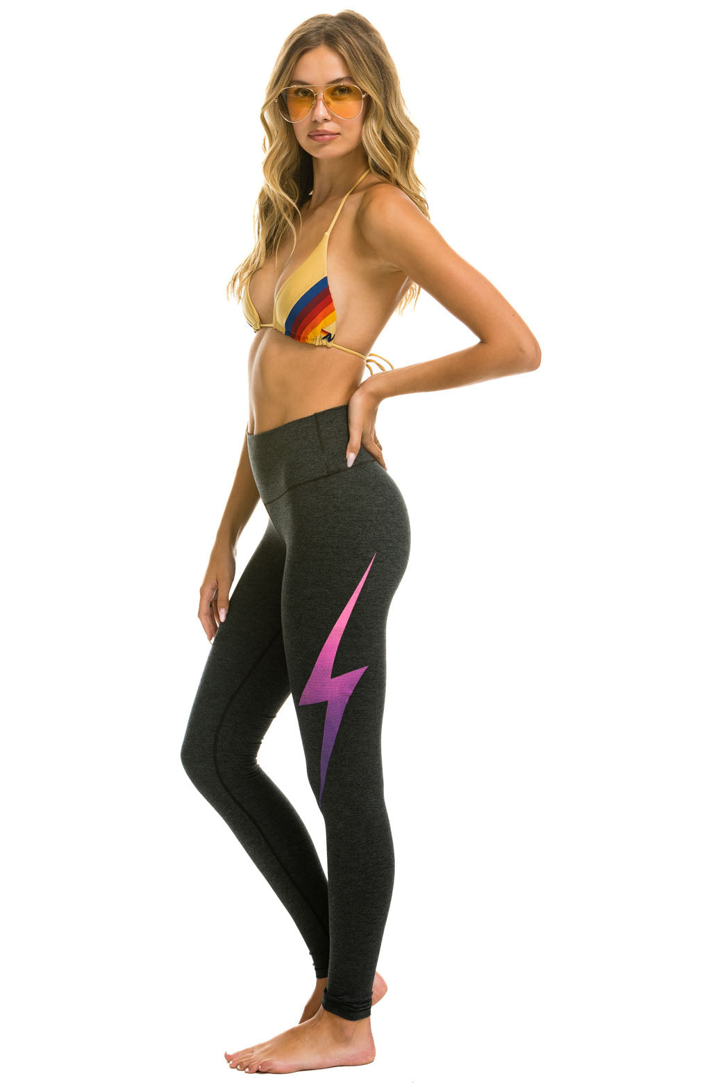 Aviator Nation FULL LENGTH HI-RISE BOLT FADE LEGGINGS - CHARCOAL // PINK PURPLE