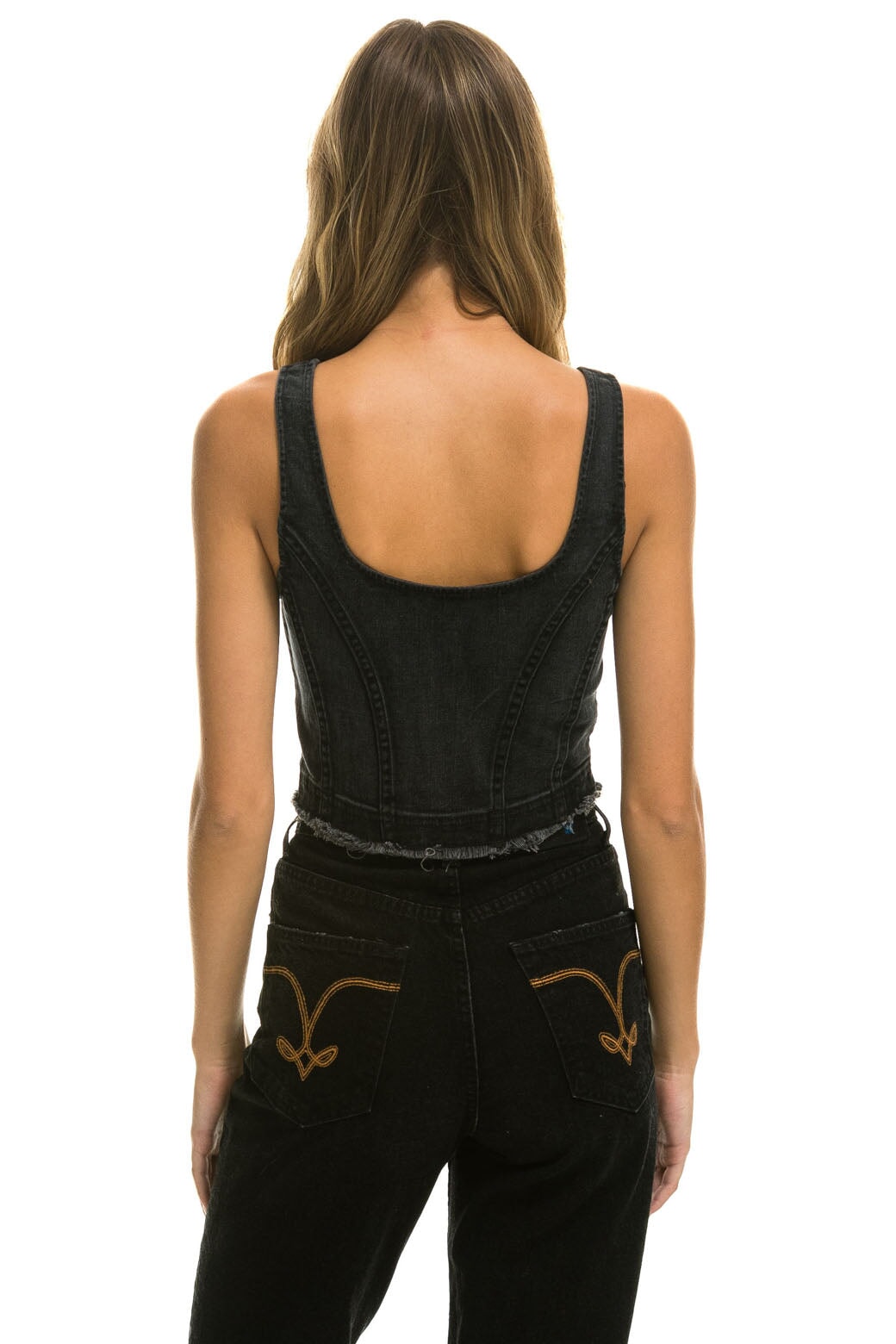 Aviator Nation DENIM TOP ZIP FRONT BUSTIER - VINTAGE BLACK