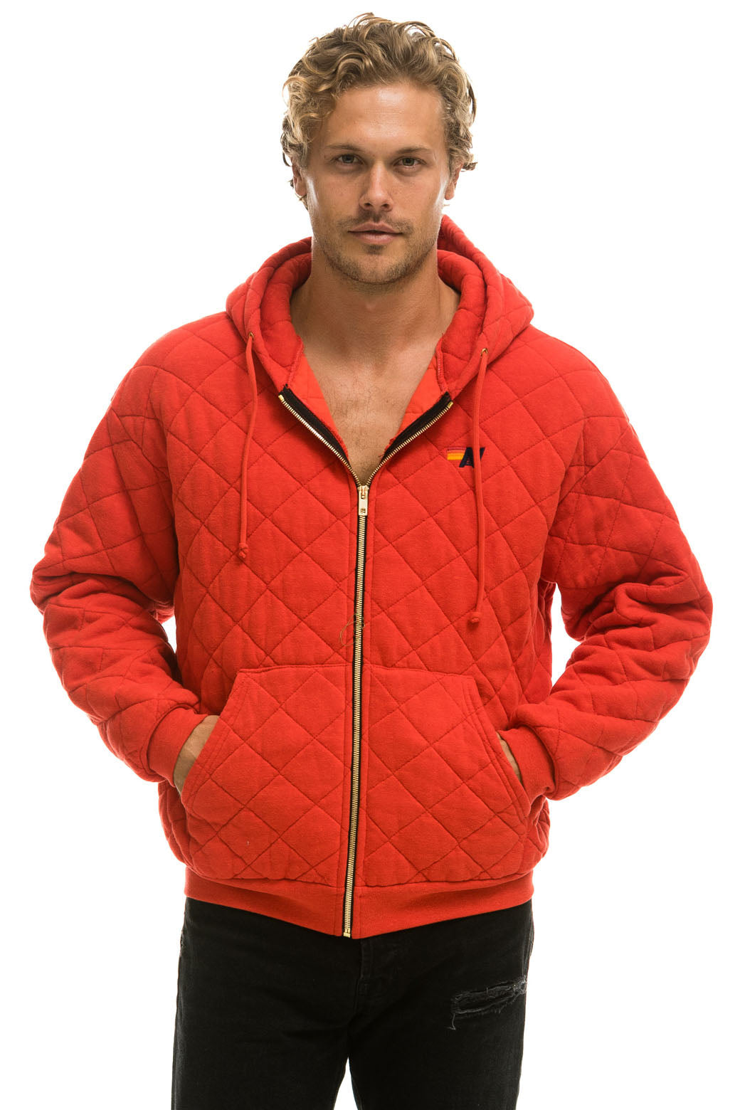 Aviator Nation QUILTED ZIP HOODIE RELAXED - RED
