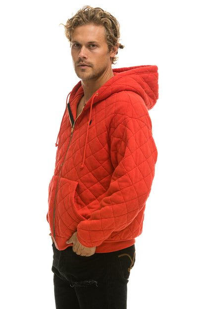 Aviator Nation QUILTED ZIP HOODIE RELAXED - RED