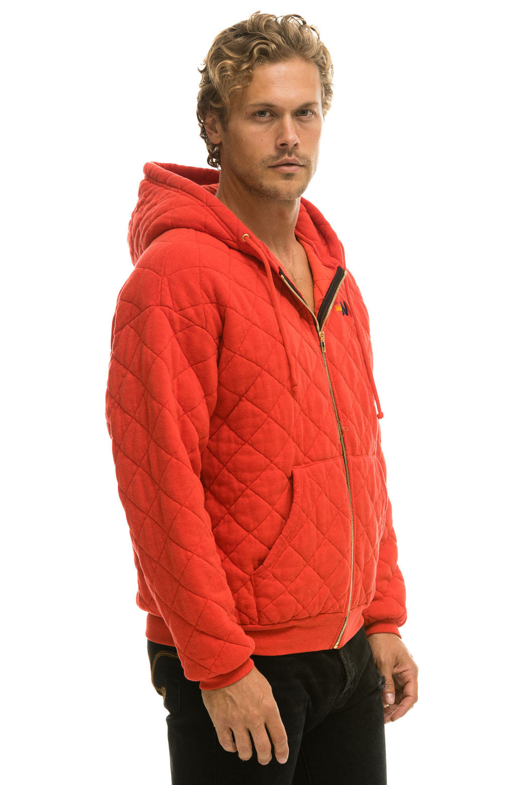 Aviator Nation QUILTED ZIP HOODIE RELAXED - RED