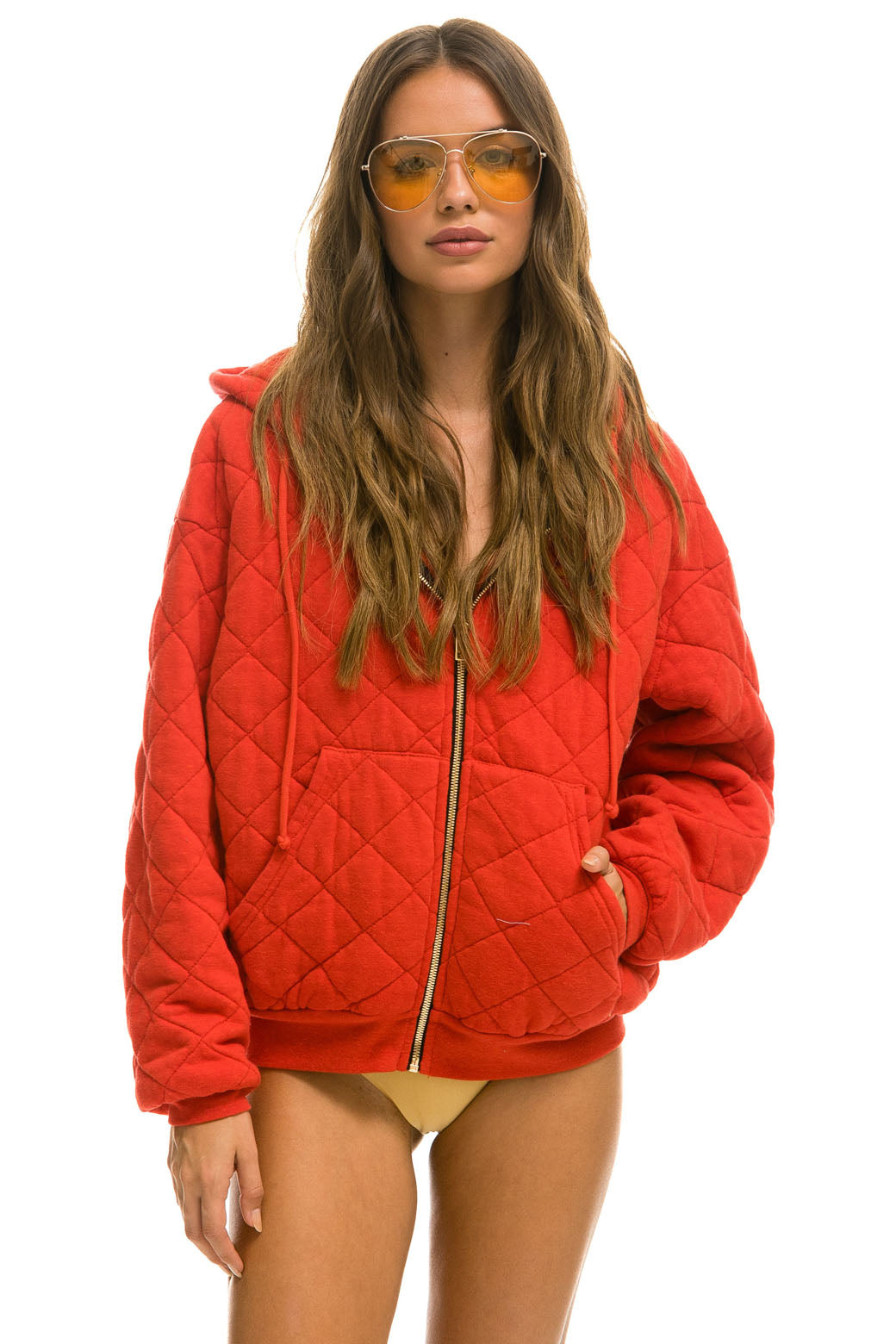 Aviator Nation QUILTED ZIP HOODIE RELAXED - RED