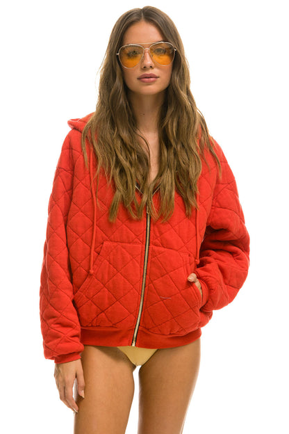 Aviator Nation QUILTED ZIP HOODIE RELAXED - RED
