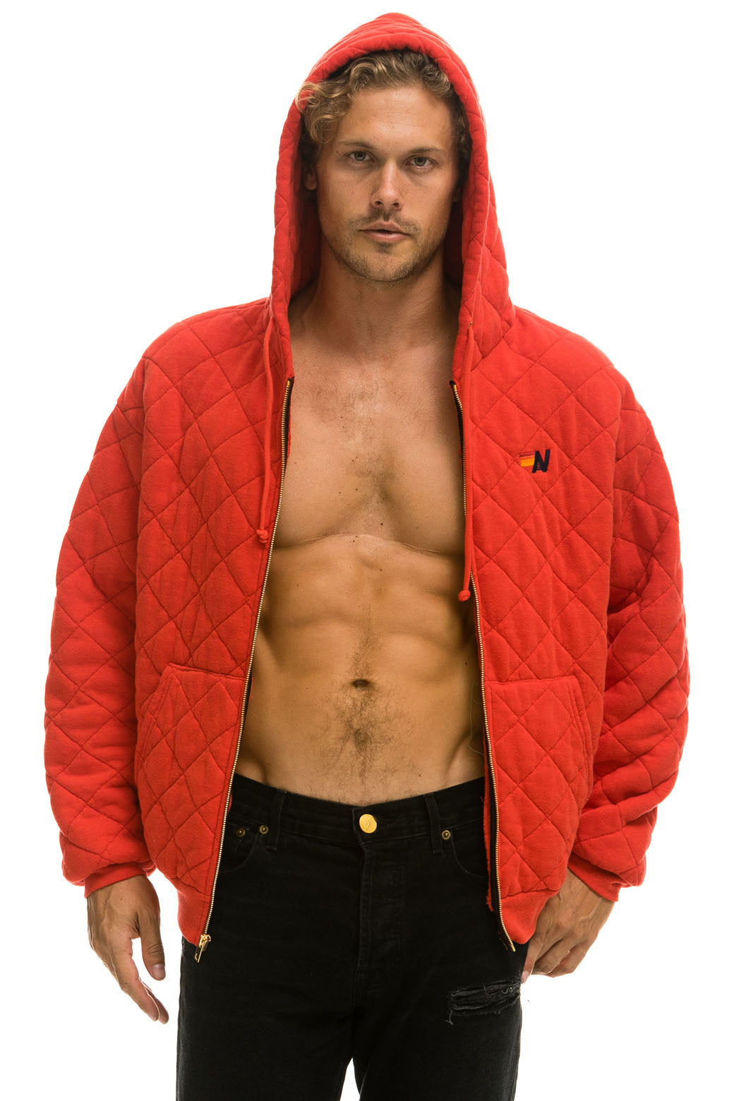 Aviator Nation QUILTED ZIP HOODIE RELAXED - RED