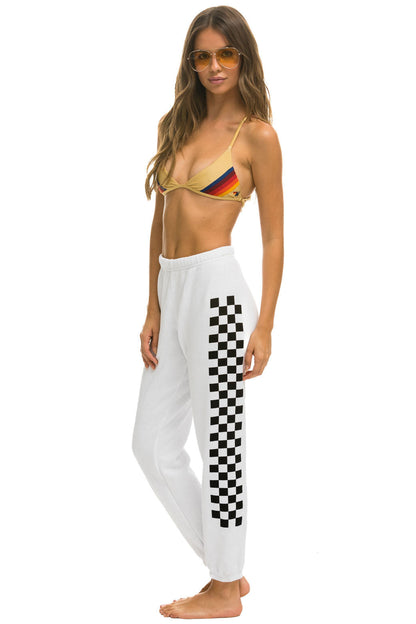Aviator Nation CHECK LEG SWEATPANTS - WHITE