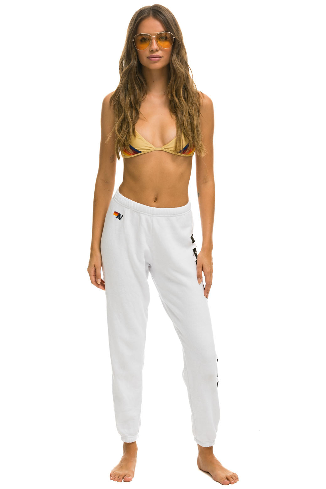 Aviator Nation CHECK LEG SWEATPANTS - WHITE