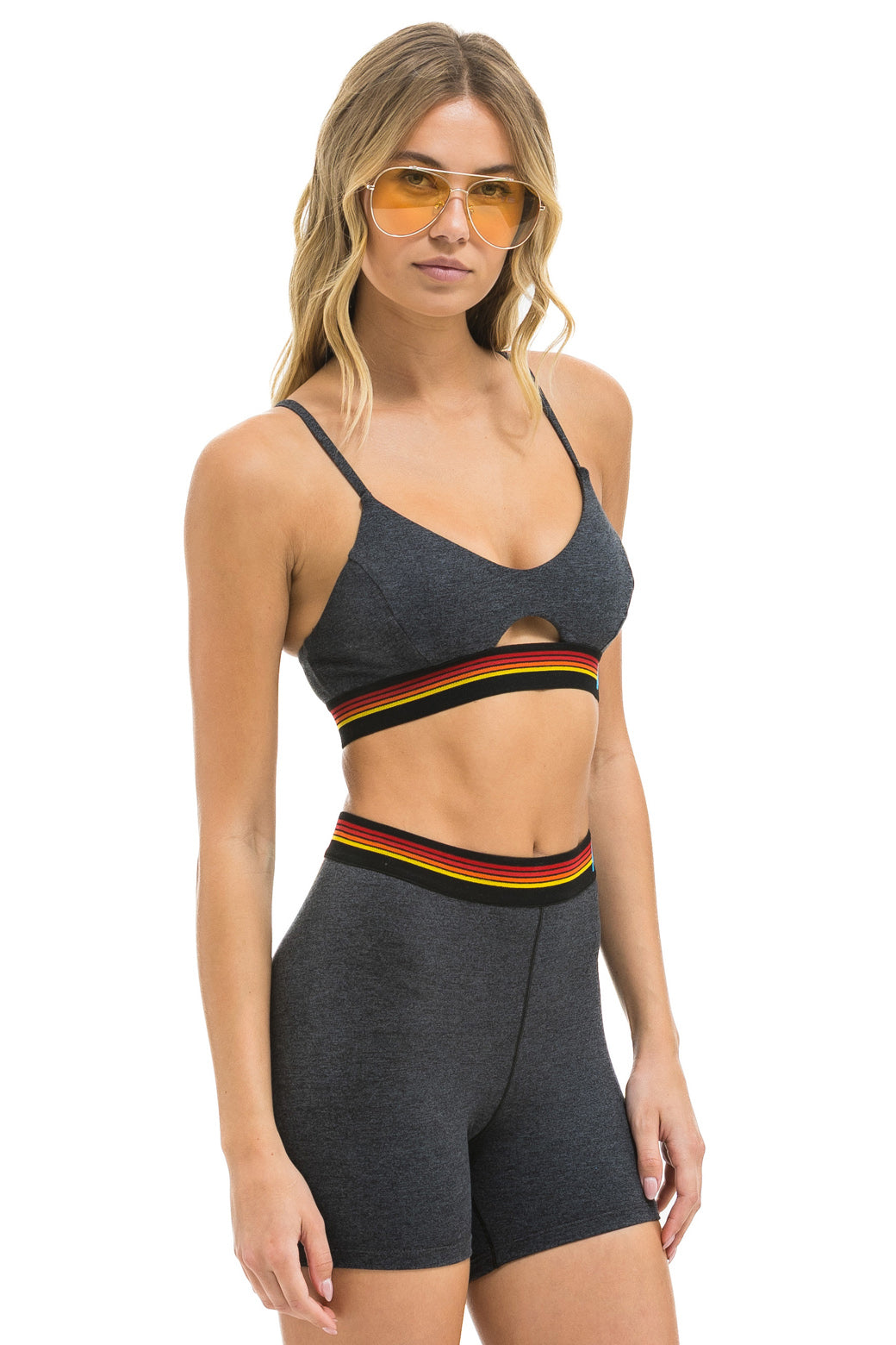 Aviator Nation LOGO ELASTIC KEYHOLE BRA - CHARCOAL