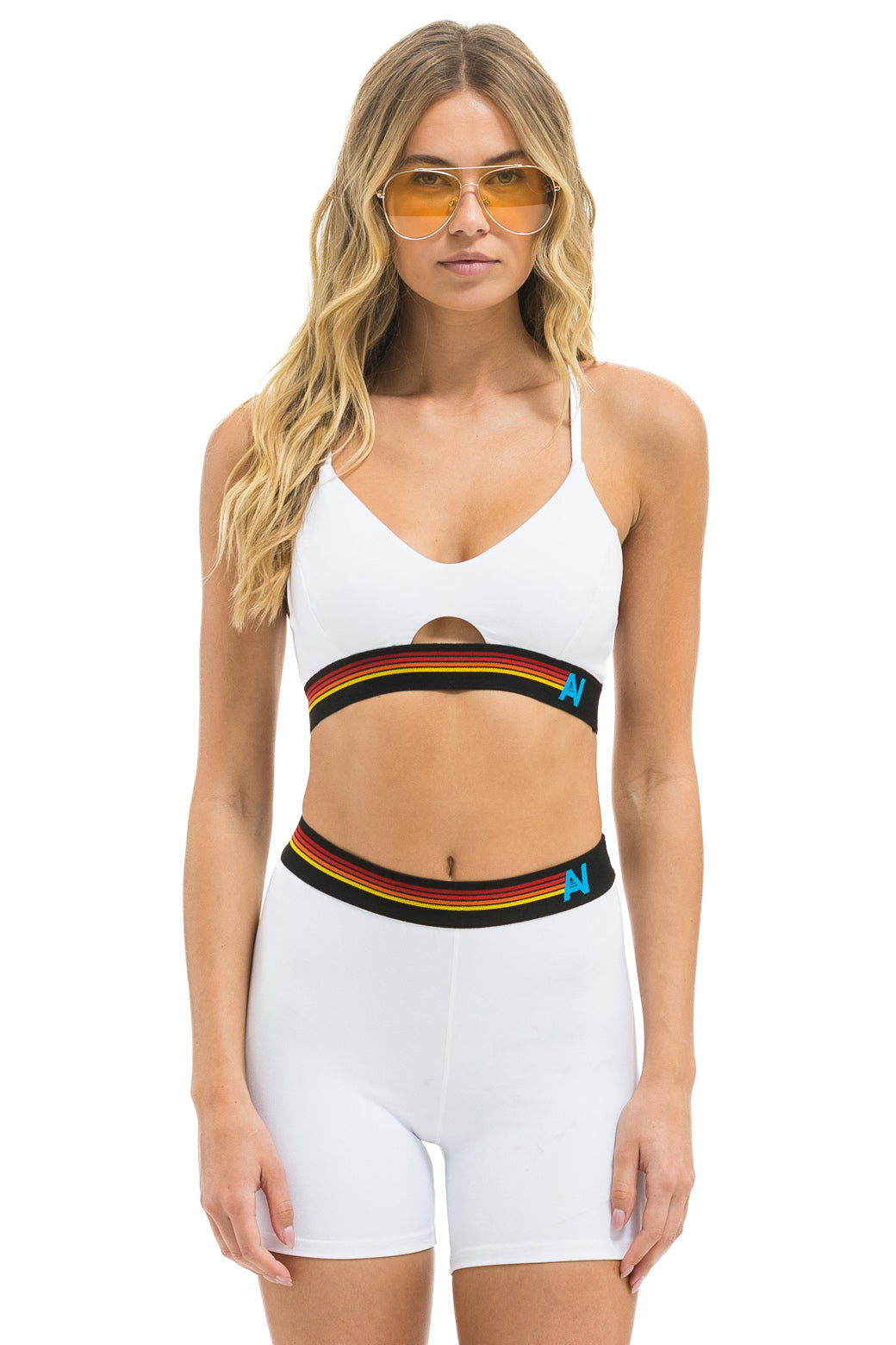 Aviator Nation LOGO ELASTIC KEYHOLE BRA - WHITE
