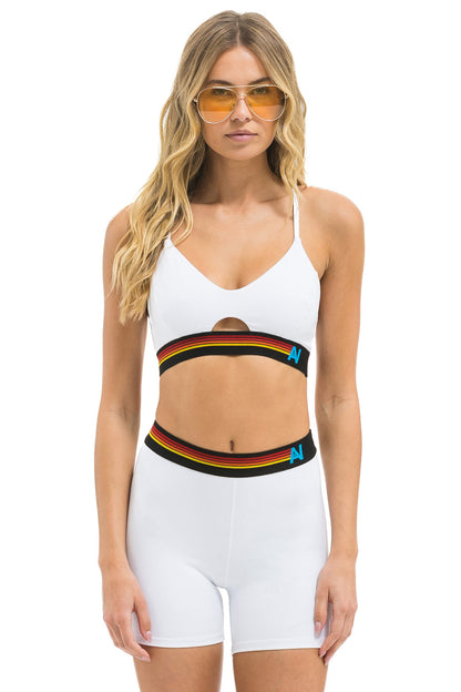 Aviator Nation LOGO ELASTIC KEYHOLE BRA - WHITE