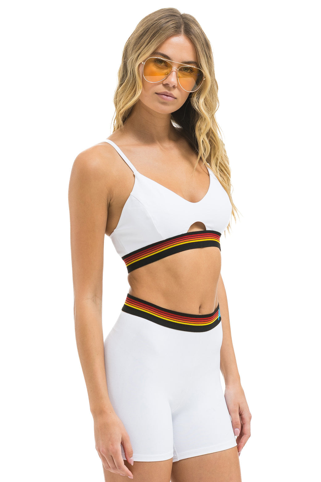Aviator Nation LOGO ELASTIC KEYHOLE BRA - WHITE