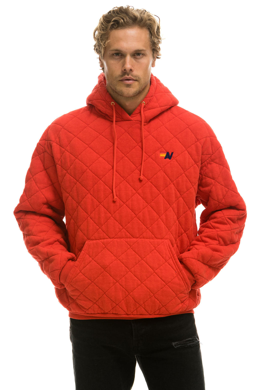 Aviator Nation QUILTED RELAXED PULLOVER HOODIE - RED