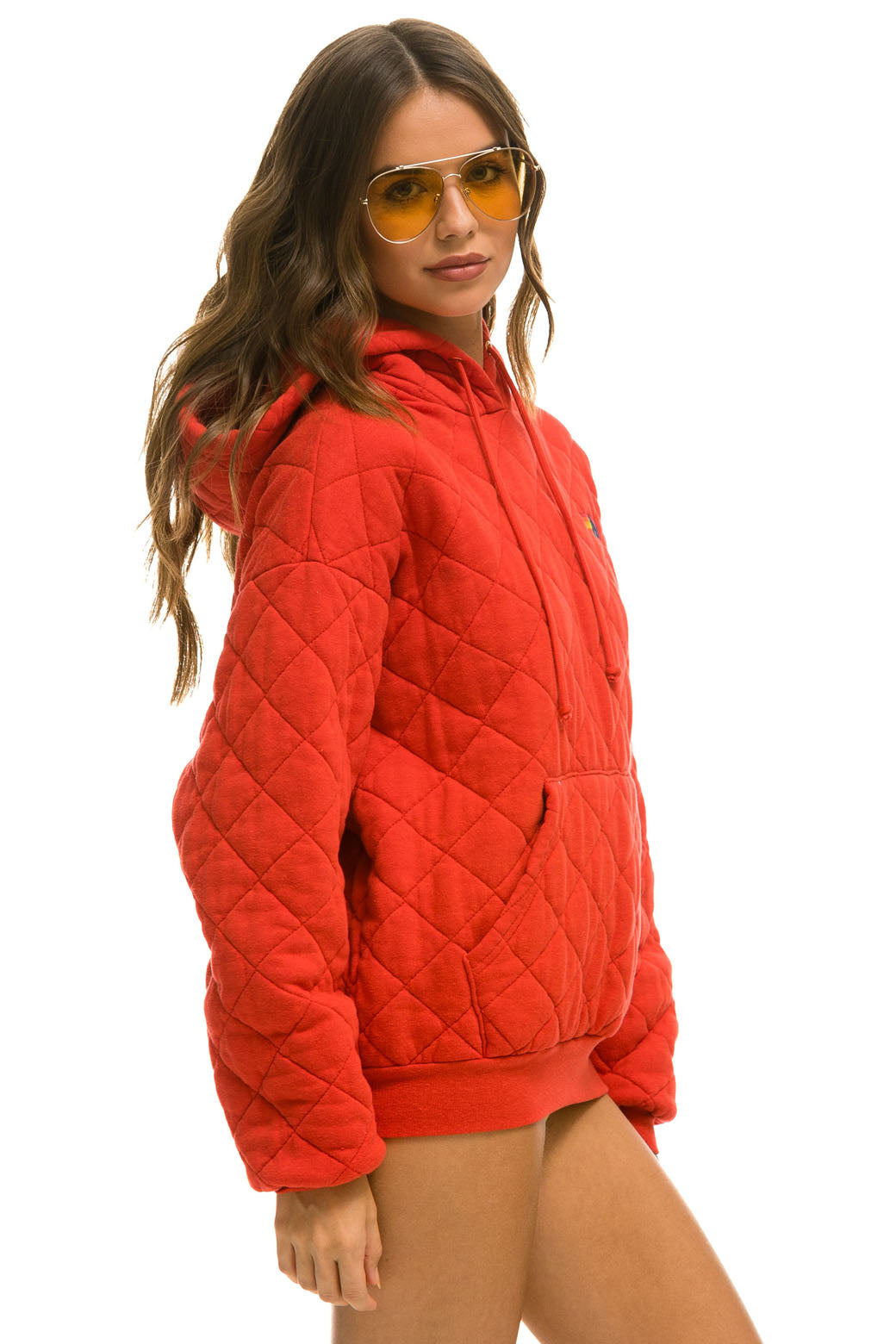 Aviator Nation QUILTED RELAXED PULLOVER HOODIE - RED